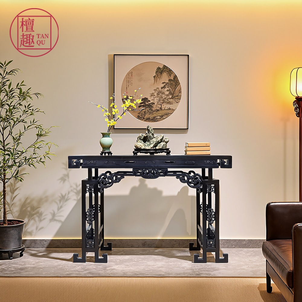 檀趣国标红木家具紫光檀条案东非黑黄檀清式平头案中式玄关桌香案