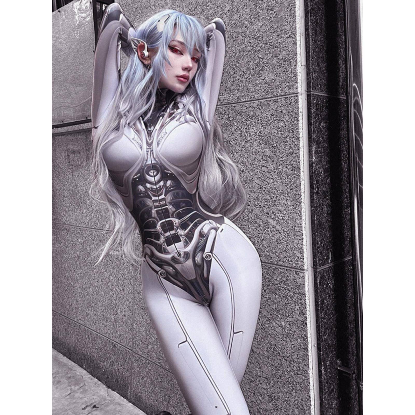 时尚漫展cosplay特色印花连体裤半高领长袖紧身弹力显腰身一体衣