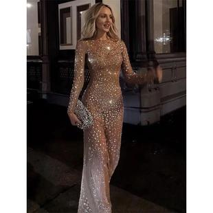 Maxi Dress Glitter See Cover Mesh Through Female