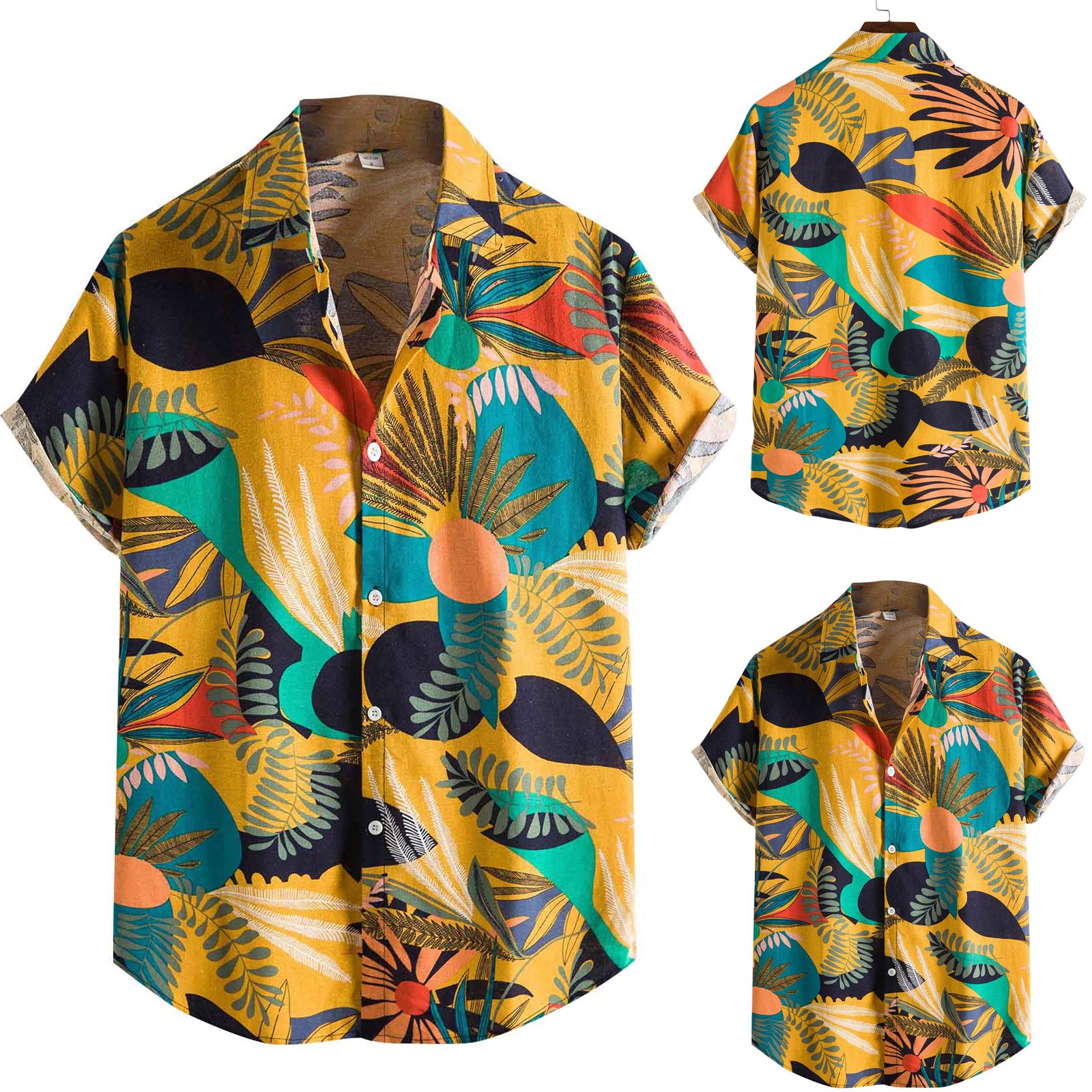 summer hawaiian shirt men shirt aloha shirts 夏威夷花衬衫男