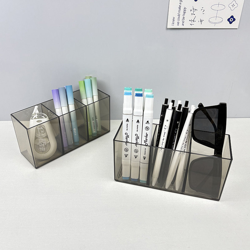 亚克力透明笔筒办公桌面学生宿舍分格大容量工位文具收纳盒