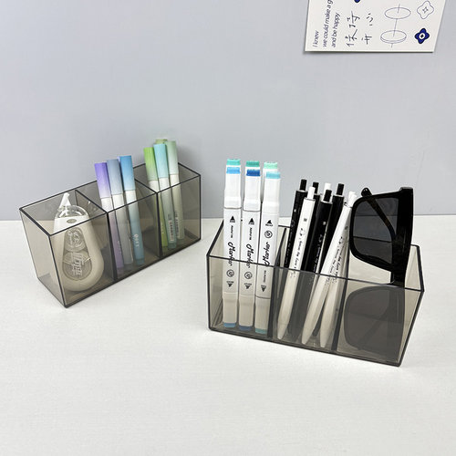 亚克力透明笔筒办公桌面学生宿舍分格大容量工位文具收纳盒