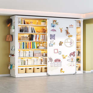 家用推拉白板门书柜图书馆钢制书架书房儿童多层落地绘本架书籍架