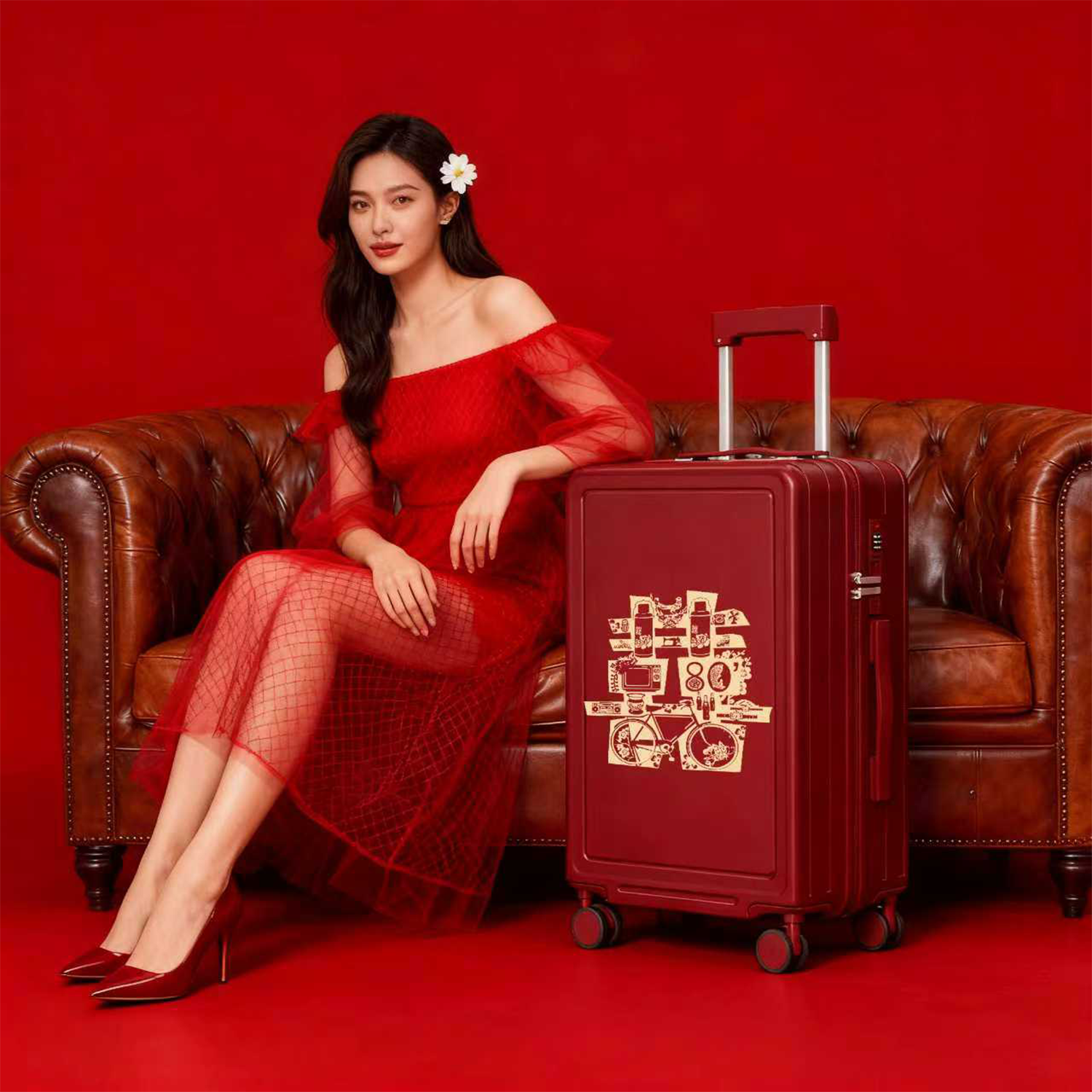 红色结婚行李箱女2025款红色拉杆
