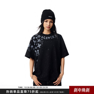 Achock官方店 半袖 潮牌高街满天星短袖 亮片闪粉新款 男 T恤美式