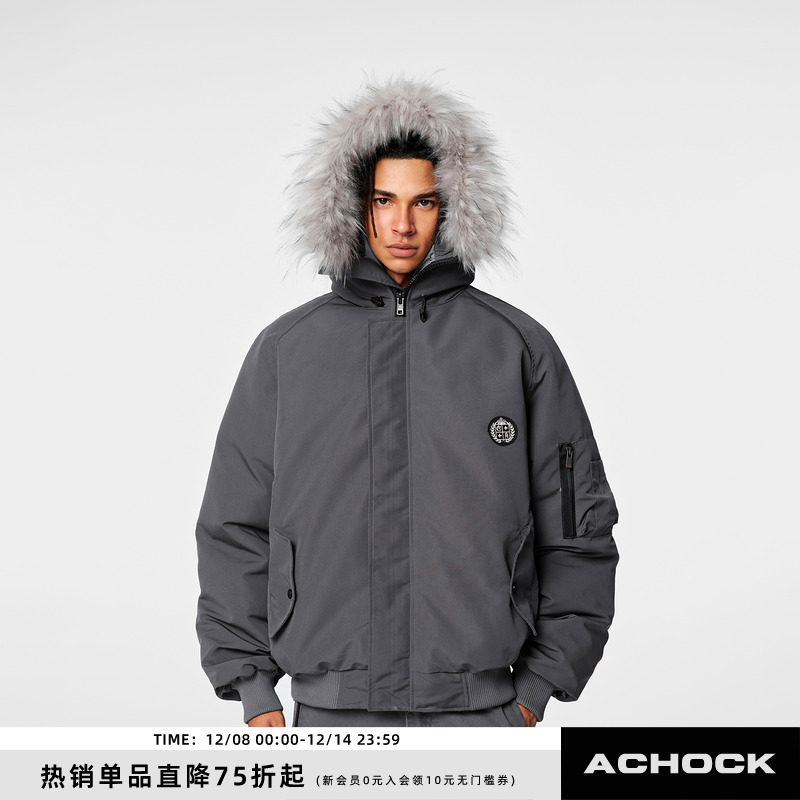 Achock毛领连帽复古加厚棉服