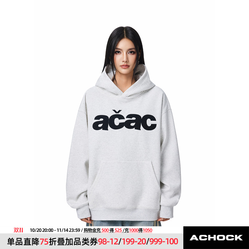 【Achock官方店】acac系列潮牌简约贴布刺绣连帽卫衣美式套头外套