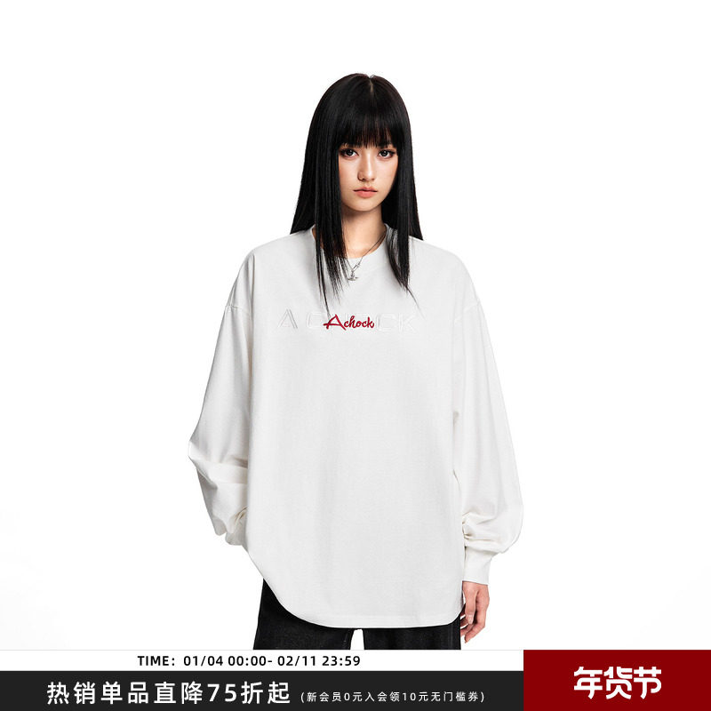 【Achock官方店】基础款简约logo刺绣圆领打底上衣潮流新款长袖t,男装,T恤,淘宝优惠券,粉丝福利购,淘宝优惠卷