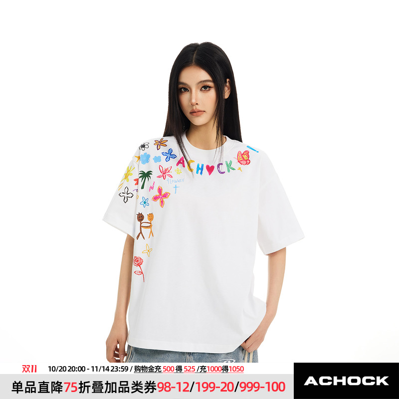 【Achock官方店】潮牌创意卡通涂鸦印花半袖T恤高街情侣圆领短袖