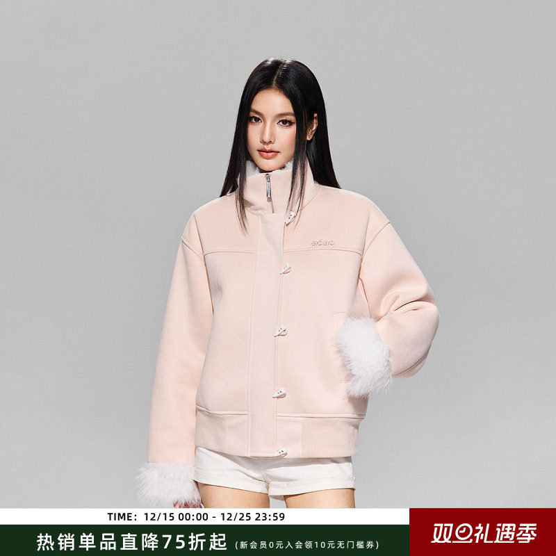 【Achock官方店】千金风牛角扣加绒毛领棉衣加厚保暖夹克外套毛领