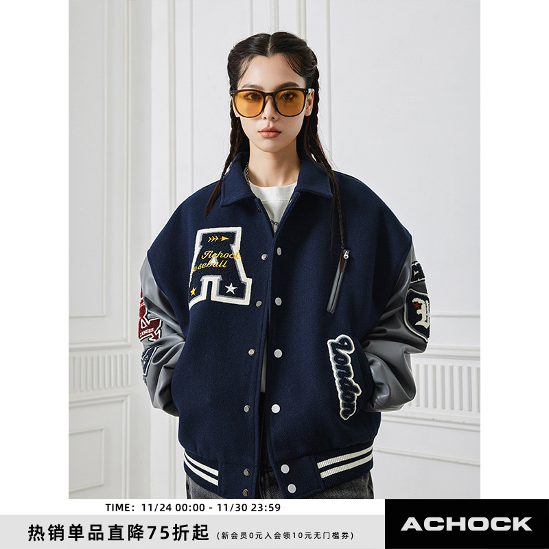 Achock立领重磅刺绣棒球服