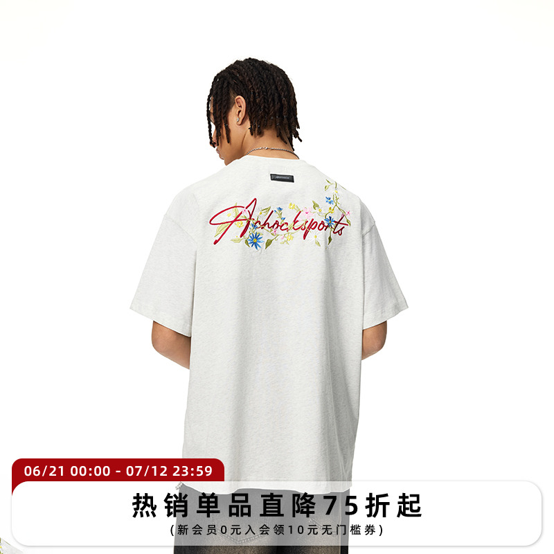 【Achock官方店】花体刺绣logo短袖T恤男女潮牌美式宽松半袖情侣