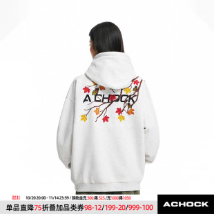 复古情侣上衣外套 潮牌嘻哈枫叶刺绣连帽卫衣美式 Achock官方店