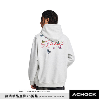 【Achock官方店】潮牌嘻哈蝴蝶刺绣连帽卫衣美式高街情侣秋冬外套