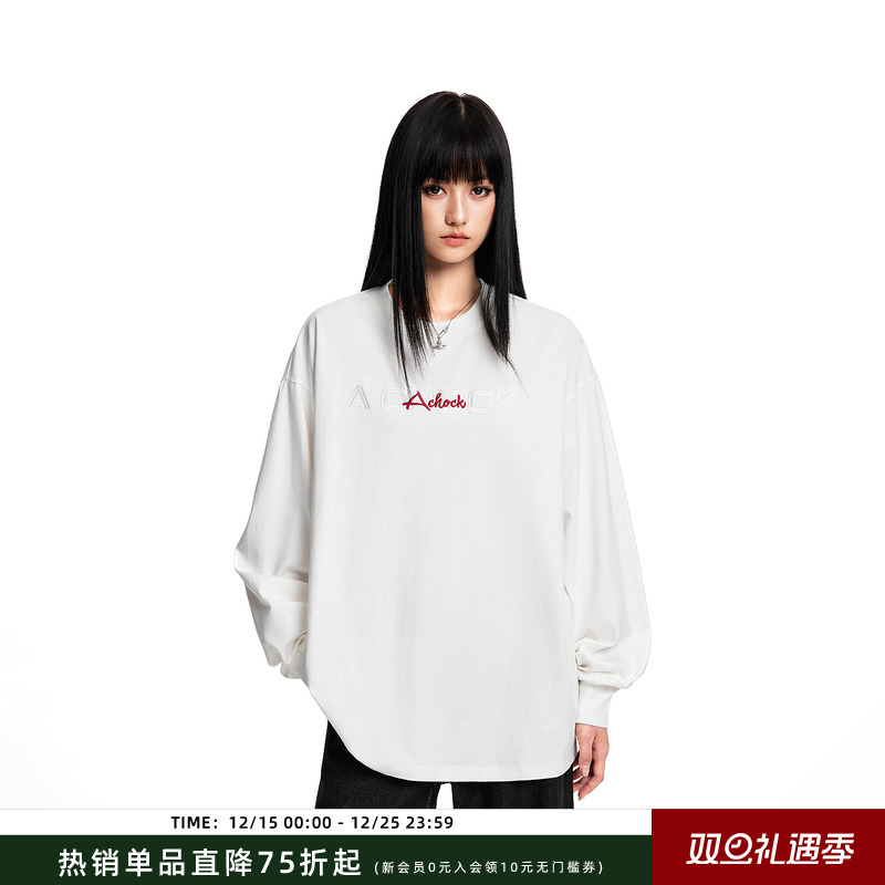 【Achock官方店】基础款简约logo刺绣圆领打底上衣潮流新款长袖t