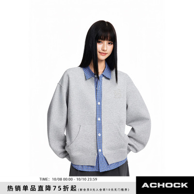 【Achock官方店】acac系列开衫格子假两件衬衫外套老钱风卫衣男女