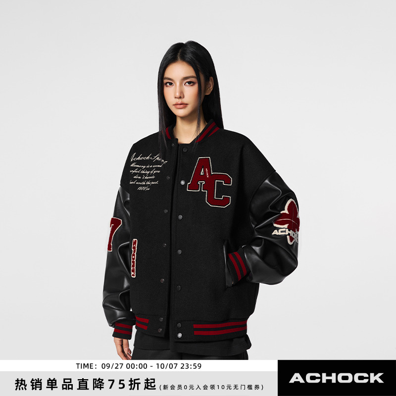 Achock棒球服外套撞色夹克宽松
