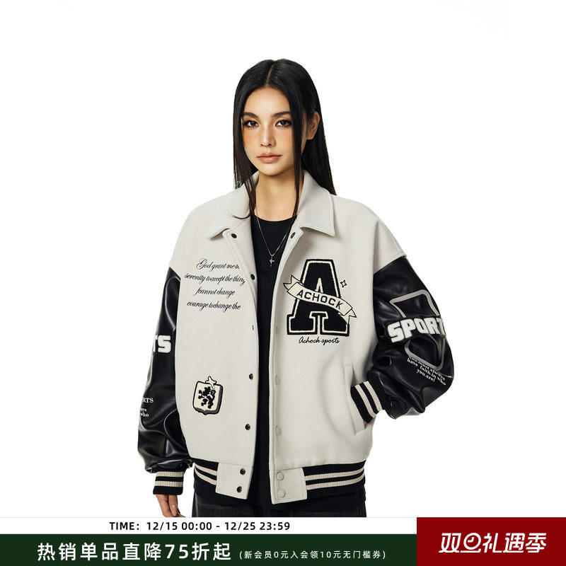 【Achock官方店】翻领刺绣棒球服外套春季新款复古情侣立领夹克潮