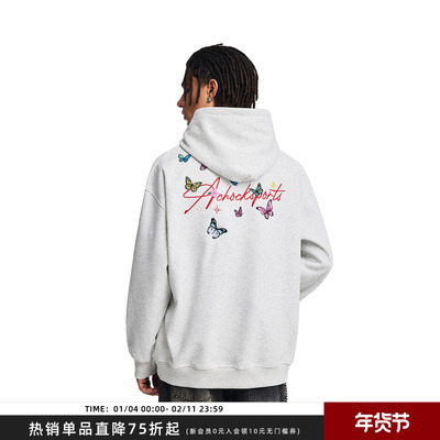 【Achock官方店】潮牌嘻哈蝴蝶刺绣连帽卫衣美式高街情侣秋冬外套