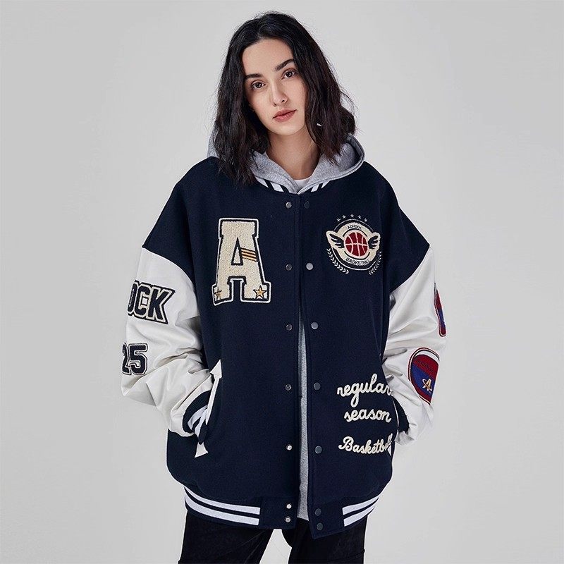 【Achock官方店】潮牌毛巾绣美式字母棒球服男女街头夹棉加厚夹克