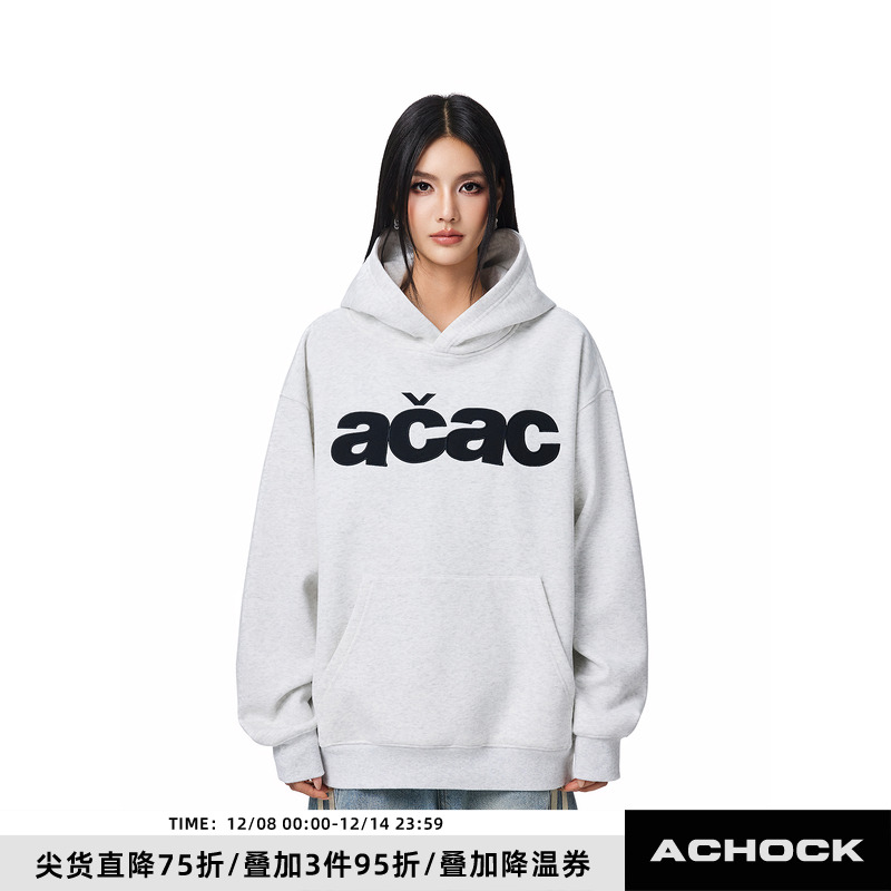 【Achock官方店】acac系列潮牌简约贴布刺绣连帽卫衣美式套头外套