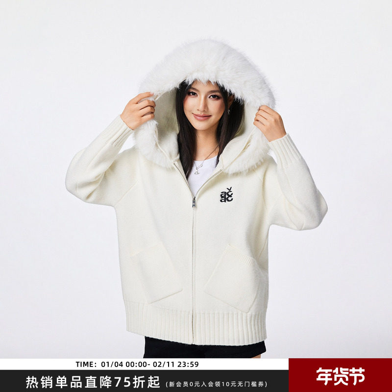 【Achock官方店】奶油风毛领连帽毛衣软糯温柔感加厚针织秋冬外套