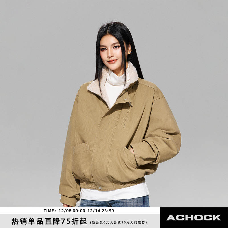 【Achock官方店】美式复古巴恩风加绒短款夹克冬加厚男女同款外套