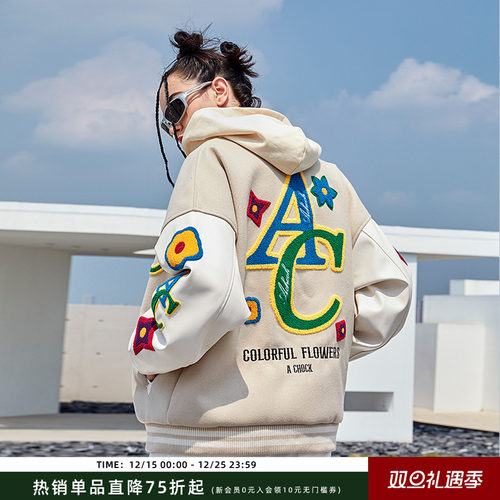 毛巾绣achock单排扣棒球服秋冬