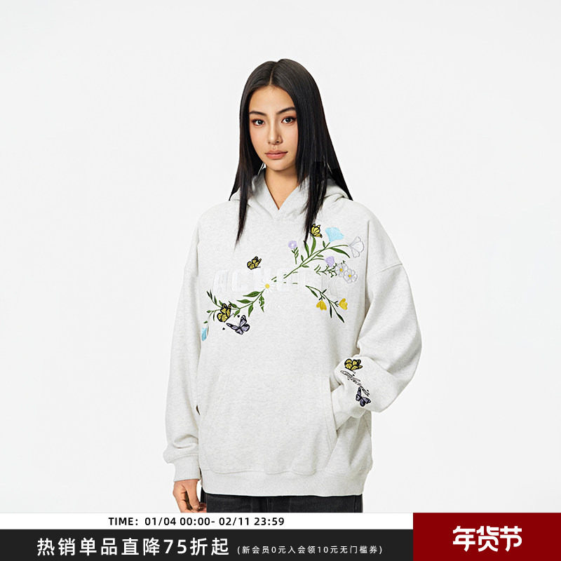 【Achock官方店】新中式花卉连帽卫衣男女新款加绒重工刺绣外套潮