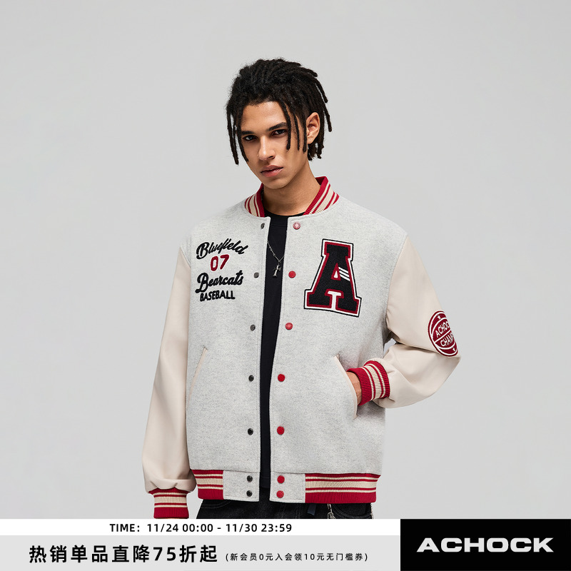 【Achock官方店】美式重磅复古棒球服街头百搭重磅刺绣棒球夹克男