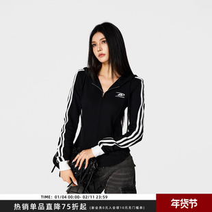 条纹连帽卫衣拉链外套女春秋款 显瘦针织衫 上衣潮 Achock官方店