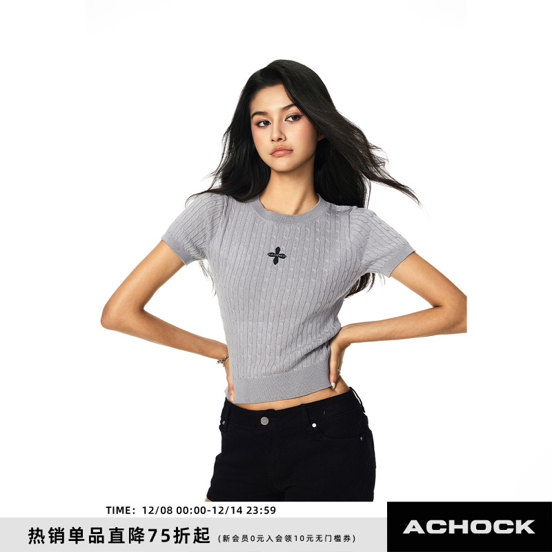 基础款简约纯色辣妹针织短袖