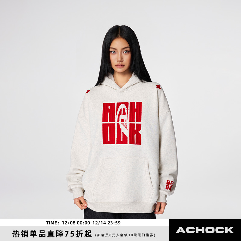 Achock贴布绣美式连帽卫衣