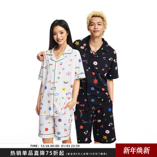 Achock官方店 套装 卡通涂鸦情侣家居服潮牌新款 短裤 睡衣 短袖