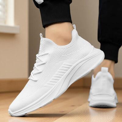 运动鞋夏季男鞋透气网面46初中学生白色军训47轻便减震跑步鞋大码