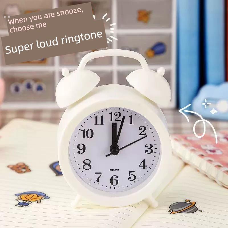 指针闹钟马蹄表塑料响铃家用小闹钟起床电池时钟儿童学生老人闹铃