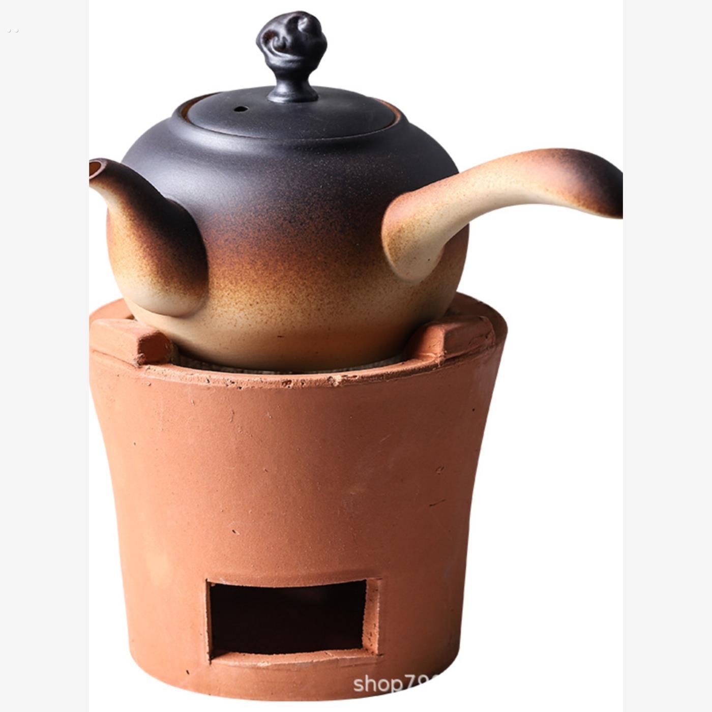 老式红泥风炉仔围炉煮茶壶泡茶陶瓷粗陶壶耐高温明火烧潮汕木炭炉