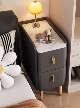 岩板实木床头柜家用卧室简约现代轻奢高级感夹缝超窄小型床边柜子