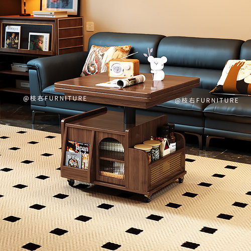 实木可移动升降折叠餐桌茶桌