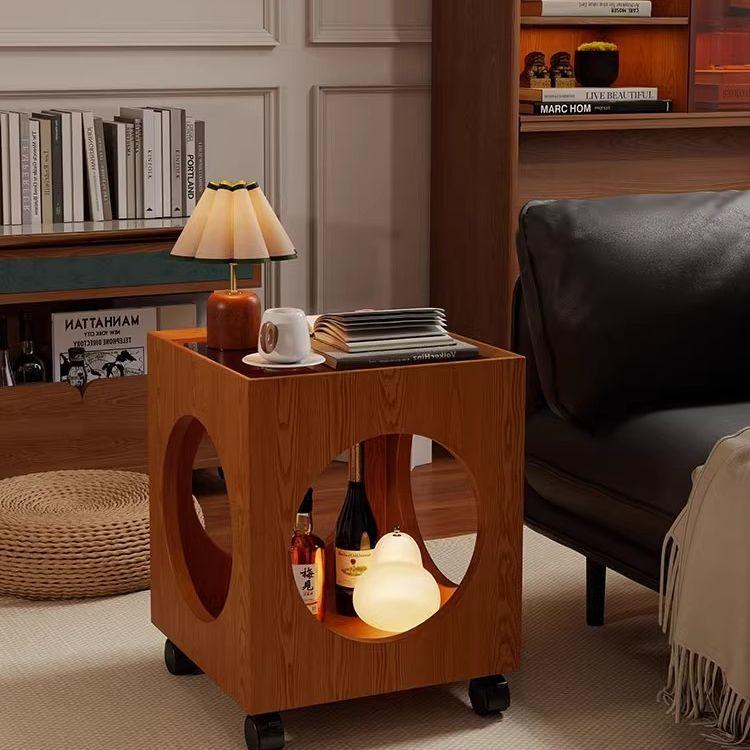 法式复古中古风茶几客厅沙发角几移动小型卧室实木玻璃边几床头柜