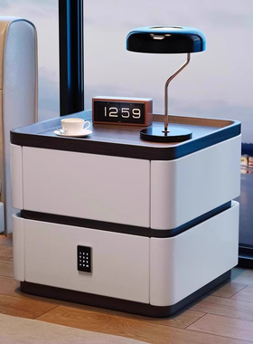 意式极简实木床头柜轻奢高级感现代简约密码锁家用卧室小型床边柜