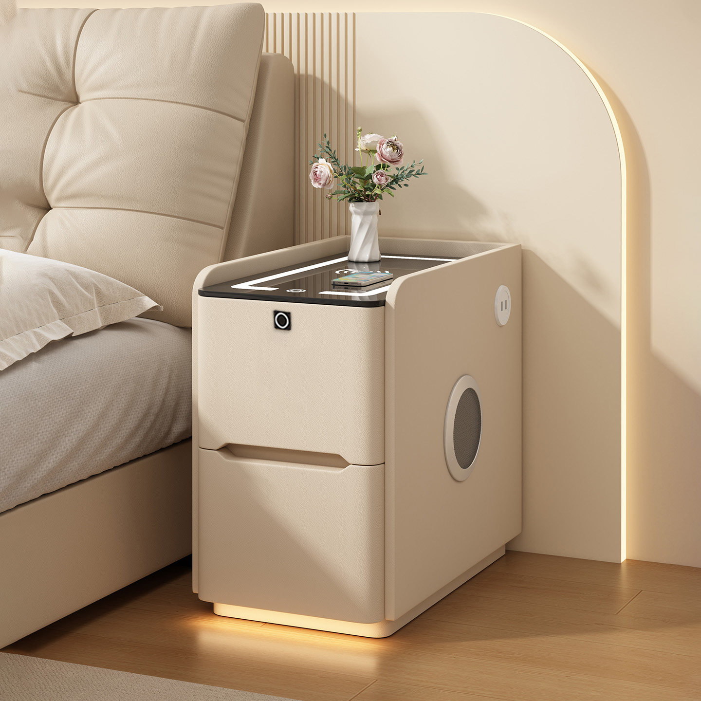 超窄智能床头柜轻奢高级感多功能家用卧室小型现代简约岩板床边柜,住宅家具,床头柜,淘宝优惠券,粉丝福利购,淘宝优惠卷