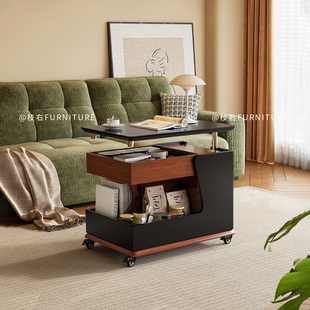 移动沙发边几实木小户型家用客厅多功能升降折叠茶几小推车置物架