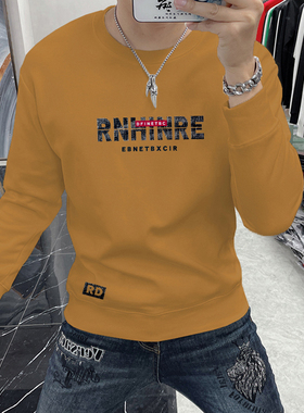 2024新款潮牌卫衣男字母印花秋季男款长袖上衣修身百搭圆领体恤衫