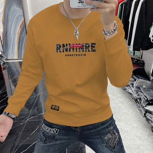 潮牌卫衣男字母印花秋季 百搭圆领体恤衫 男款 上衣修身 长袖 2024新款