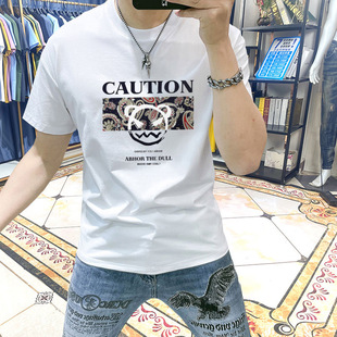 体恤衫 短袖 百搭透气半袖 字母印花衣服男潮流修身 男t恤2023新款