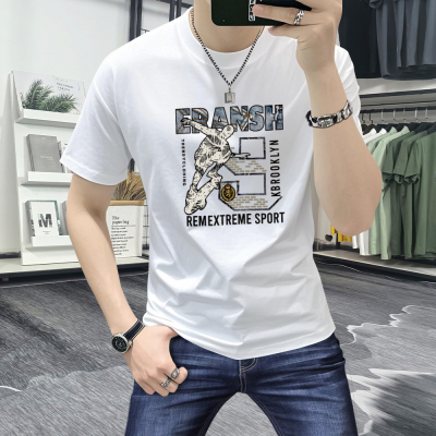 短袖男款爆款2025新款夏季潮流印花t恤修身百搭男士圆领半袖上衣T