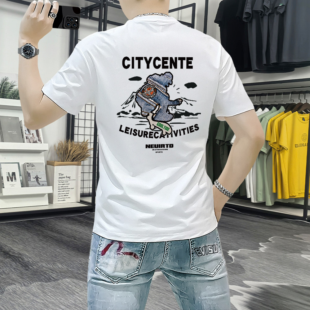 蓝晟依男士圆领短袖t恤夏季新款时尚潮牌男装休闲百搭修身半袖T恤