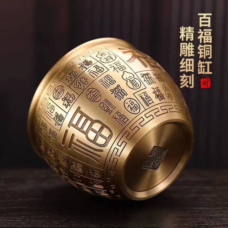 新款黄铜米缸聚财真黄铜聚宝盆摆件招财进宝百福铜缸客厅装饰小铜怎么看?