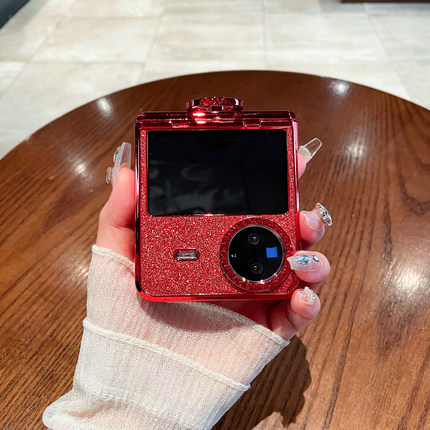 适用vivoxflip手机壳新款折叠vivo x flip女款xflip全包防摔女铰链指环镶钻闪粉新年喜庆红折叠屏保护套